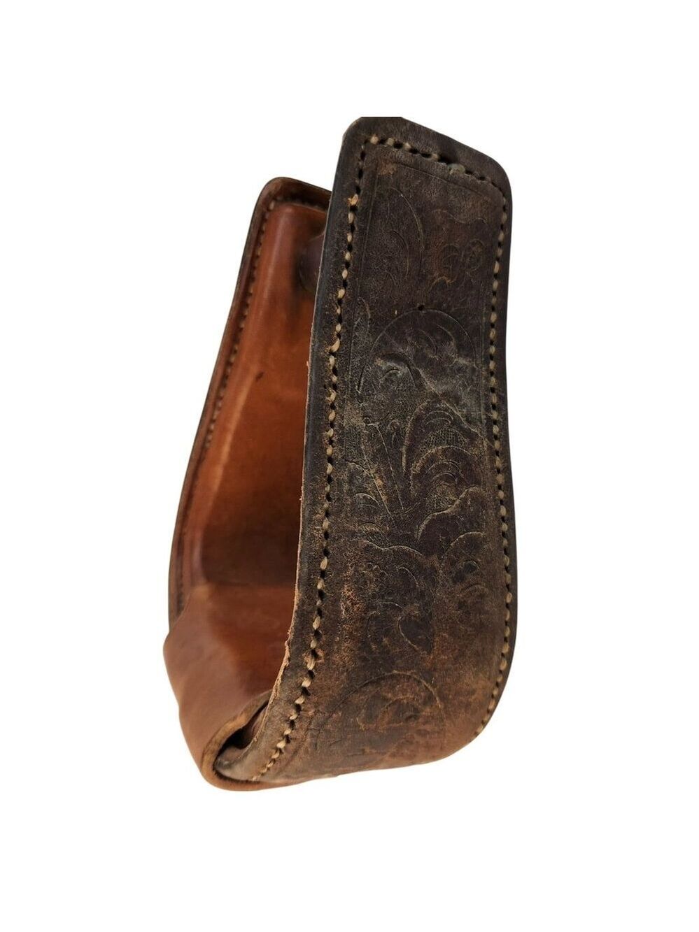 Vintage Western Hand Tooled Leather Stirrup Rustic Ranch Wall Decor Cowboy Saddl